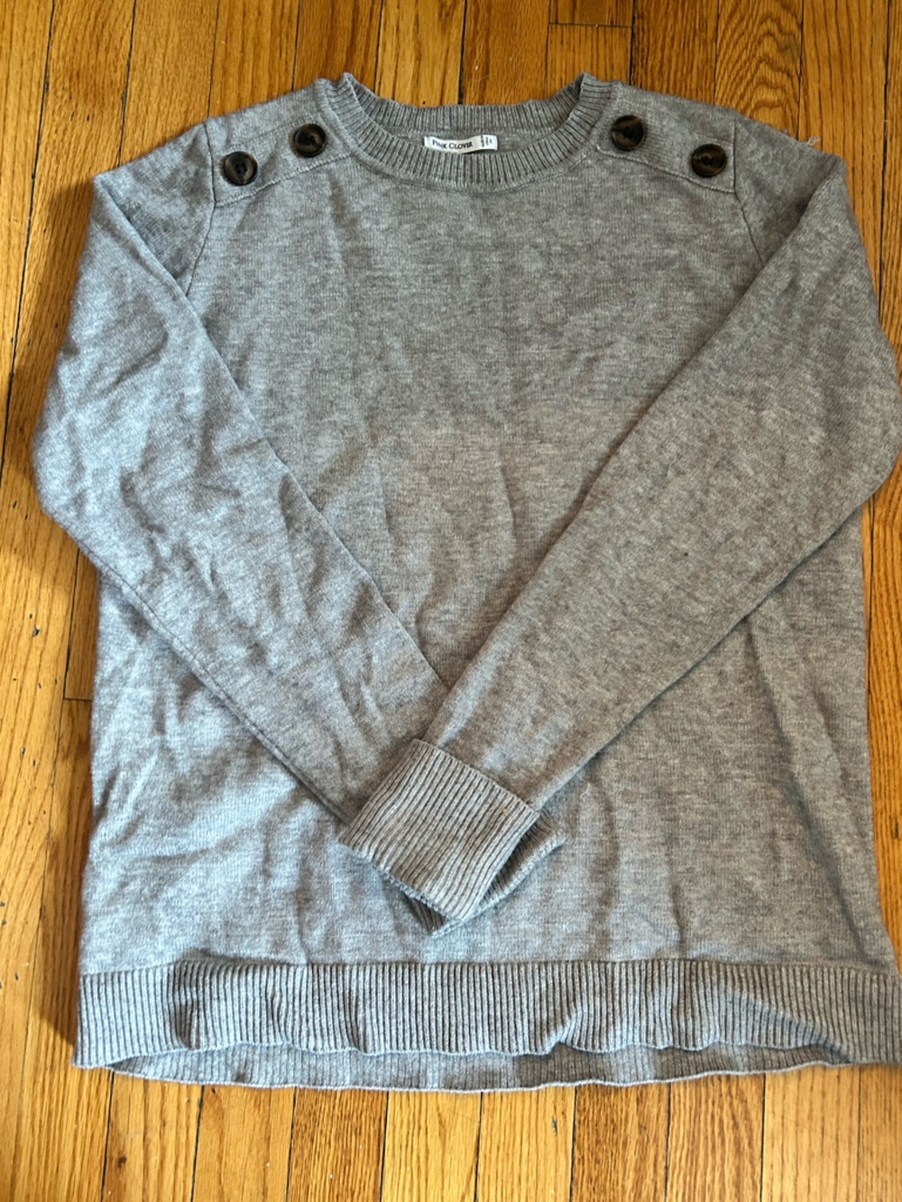 Pink Clover Gray women’s  Crewneck Sweater with Shoulder Buttons